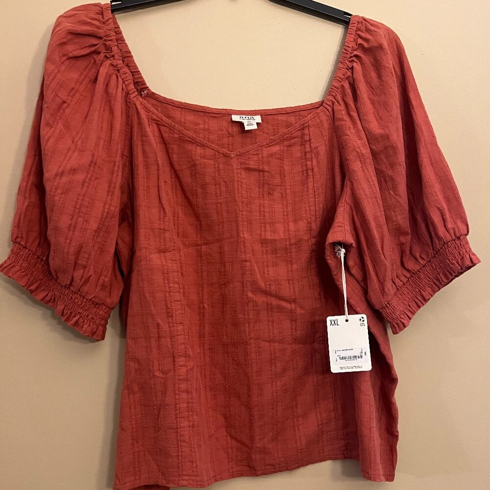 A.N.A Woman's sweetheart neckline elbow sleeve Blouse, Rust, Size XXL